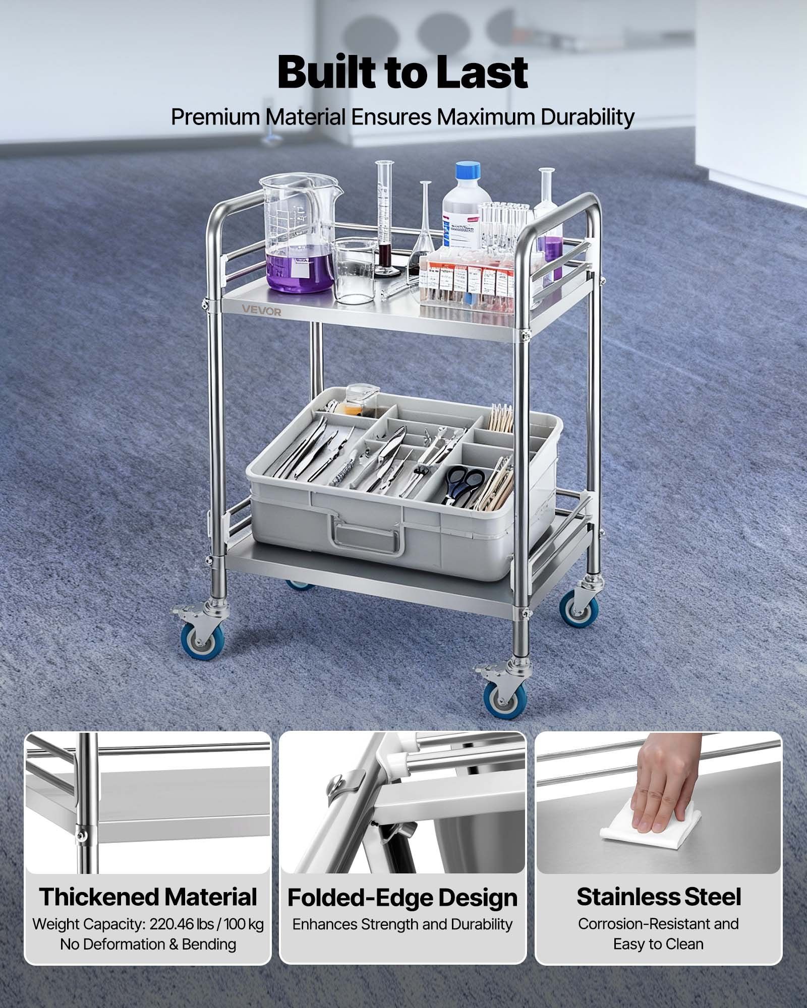 Stainless Steel Cart, 2-Tier R - Medical Lab reseña y precio